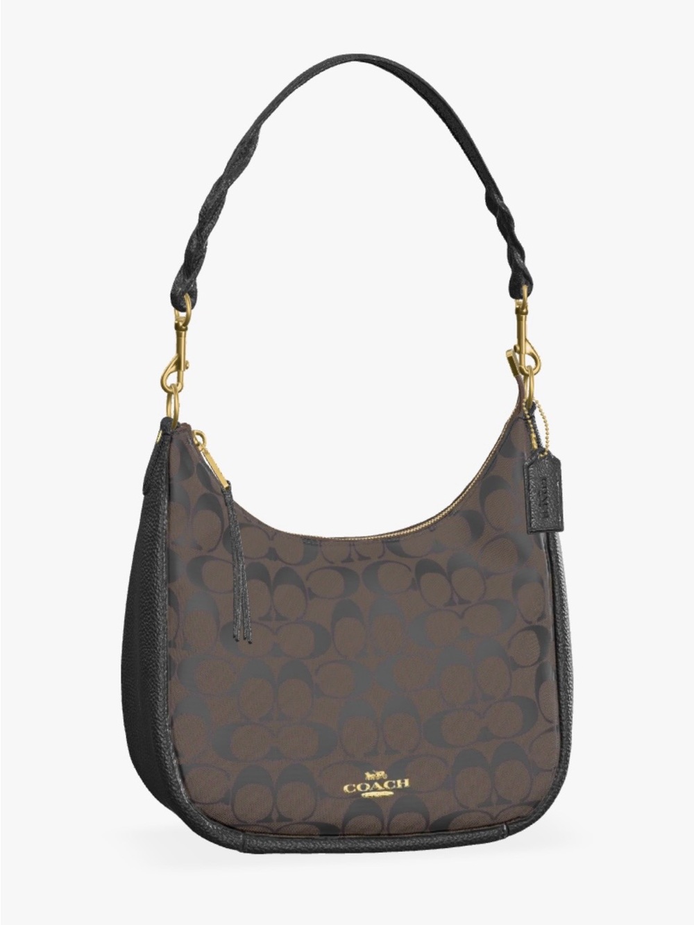 Coach Brown & Black Signature Hobo Jules Bag with Gold Hardware